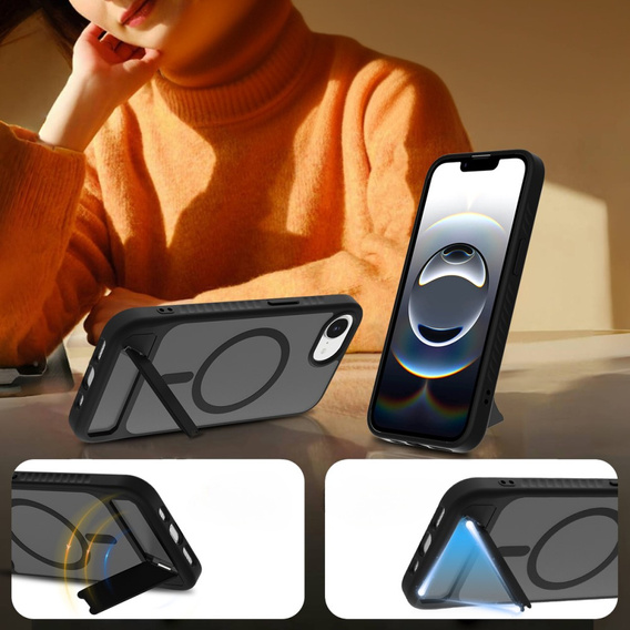 Tok iPhone 16E, Kickstand Matt Case, MagSafe, fekete