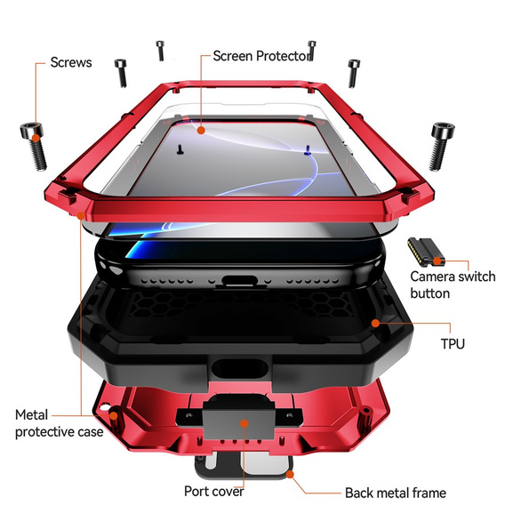 R-JUST páncélozott tok képernyővédővel és állvánnyal iPhone 17 Pro Max készülékhez