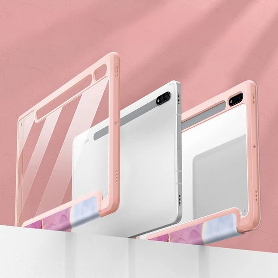 Tok Samsung Galaxy Tab S10 Lite / S10 FE / S9 FE, Smartcase Hybrid, tolltartó résszel, Marble rózsaszín