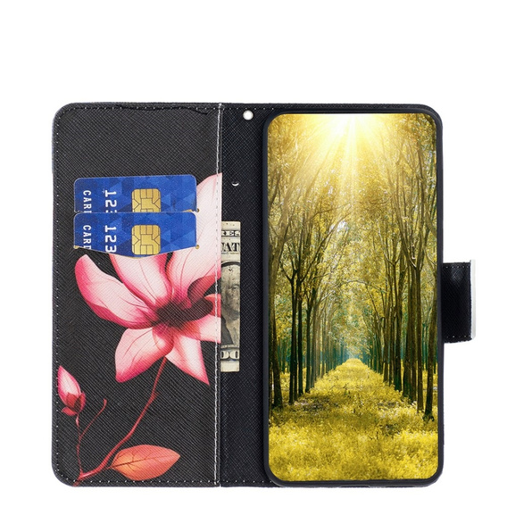 Pattintható tok a Xiaomi Redmi Note 13 Pro 5G, Wallet, Lotus fekete