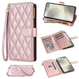 Flap tok Samsung Galaxy S25 Edge, Rhombus Crossbody Leather, rózsaszín rose gold