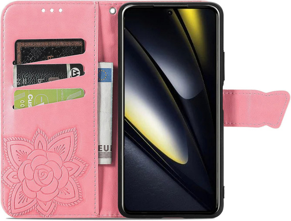 Pattintható tok a Xiaomi Poco F6, Butterfly, rózsaszín rose gold
