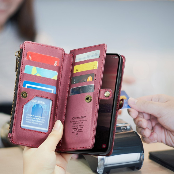Tok CASEME Samsung Galaxy A56 5G, RFID Leather Wallet, vállpánttal, piros
