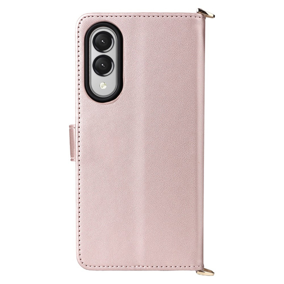 Tok patenttal a Samsung Galaxy S25 Edge-hez, Crossbody Leather Wallet, rózsaszín