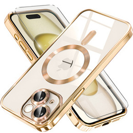 Tok iPhone 15-hoz, Electro MagSafe, arany + üveg a képernyőhöz
