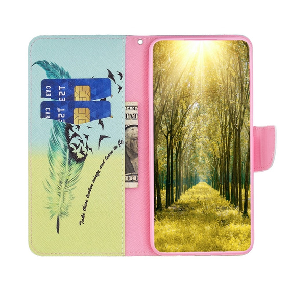 Pattintható tok a Xiaomi Redmi 13C / Poco C65, Wallet, feather, kék