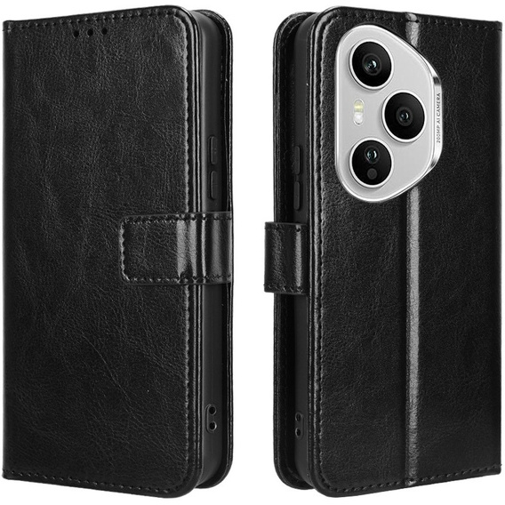 Pattintható tok a Honor 400 Pro 5G, Crazy Horse Wallet, fekete