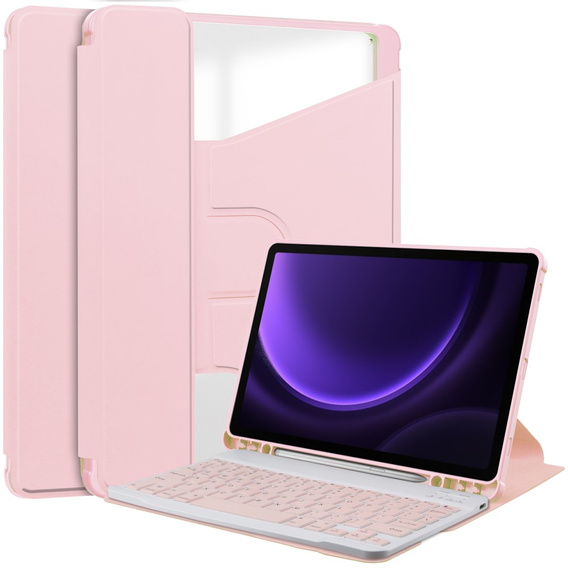 Billentyűzet tok Samsung Galaxy Tab S10 Lite / S10 FE / S9 FE, Rotary 360° Leather, rózsaszín