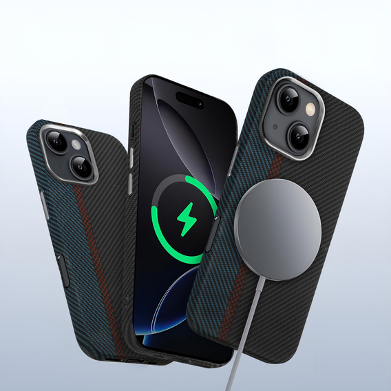 Tok iPhone 14, Carbon Fiber MagSafe, fekete / kék