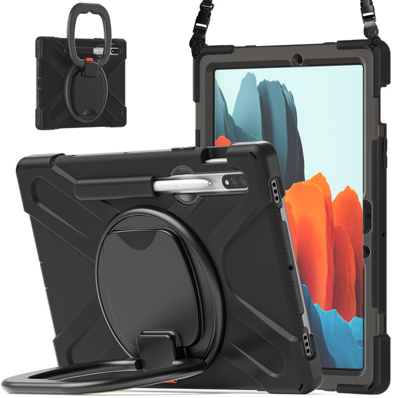 Tok Samsung Galaxy Tab S10 Lite / S10 FE / S9 FE / S9 / S8 / Tab S7, páncélozott, 360 fokban forgatható, fekete színű