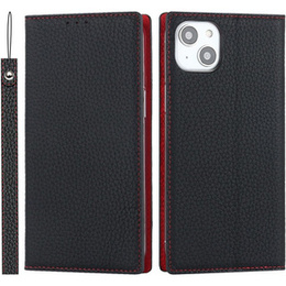 Pattintható tok a iPhone 15, Litchi Skin Grain, fekete