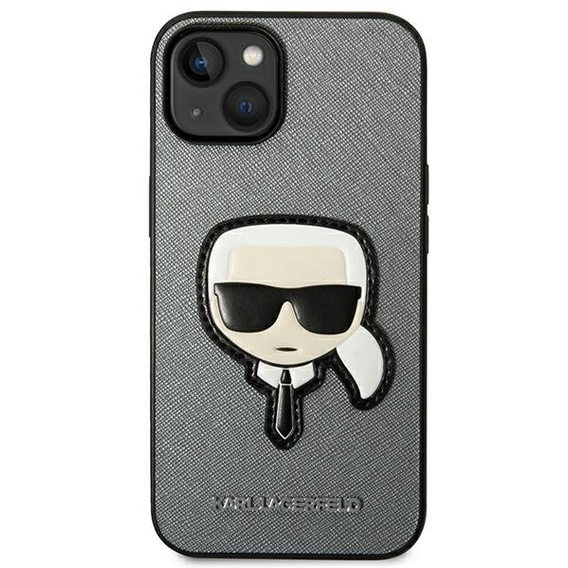 Karl Lagerfeld Telefontok a iPhone 14, Saffiano Karl's Head Patch, ezüst