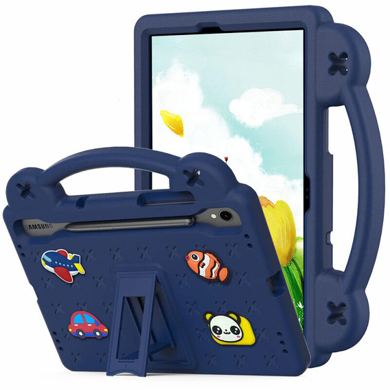 Gyermek tok Samsung Galaxy Tab S10 Lite / S10 FE / S9 FE, Cute Patterns, állvánnyal, sötétkék