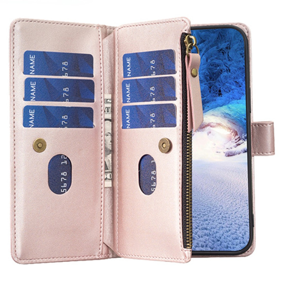 Pattintható tok a Samsung Galaxy A25 5G, Wallet Zipper Pocket, fekete