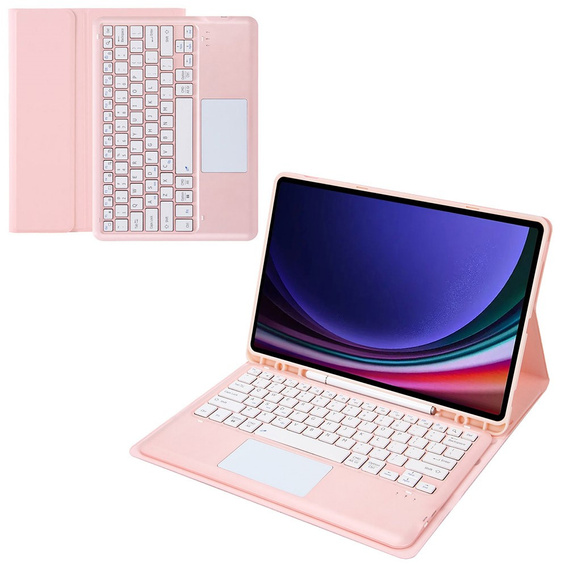 Tok + billentyűzet Samsung Galaxy Tab S9+, Leather Pen Slot TouchPad, rózsaszín rose gold