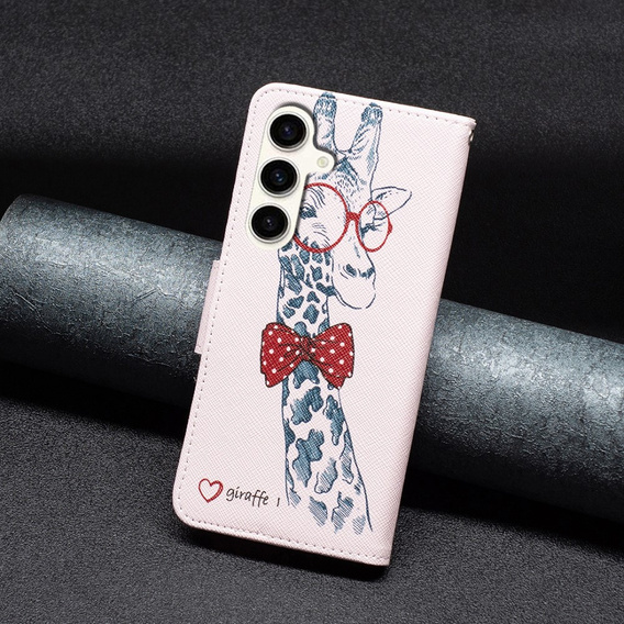 Pattintható tok a Samsung Galaxy S23 FE, Wallet, Giraffe rózsaszín
