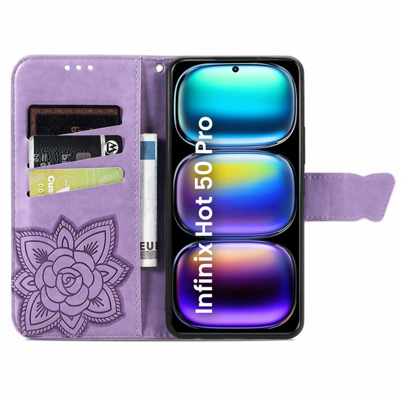 Pattintható tok a Infinix Hot 50 Pro 4G, Butterfly, lila