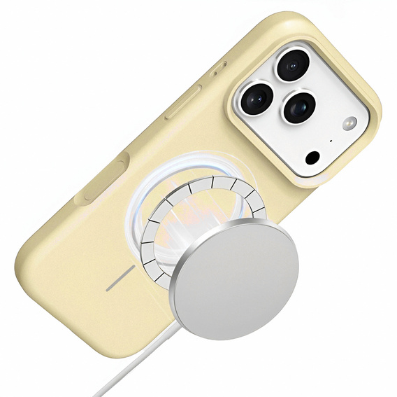 Szilikon tok iPhone 17 Pro Max készülékhez, MagSafe, ütésgátló, sárga színű