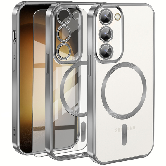 Tok Samsung Galaxy S23 Plus-hoz, Electro MagSafe, ezüst + üveg a képernyőhöz