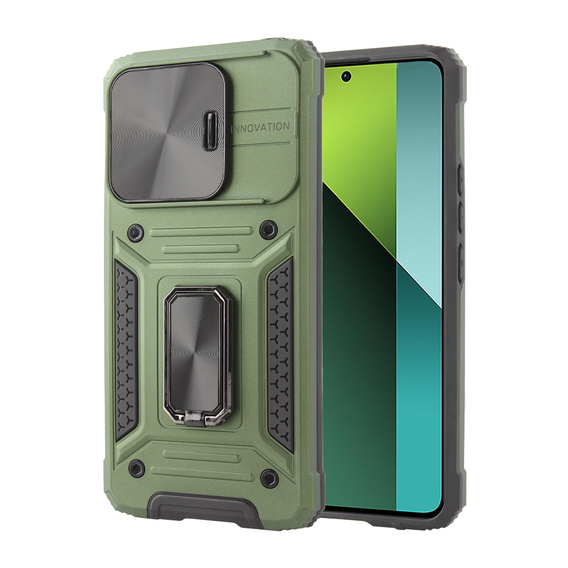 Páncélozott tok Xiaomi Redmi Note 13 Pro 5G, CamShield Slide, zöld + edzett üveg 9H