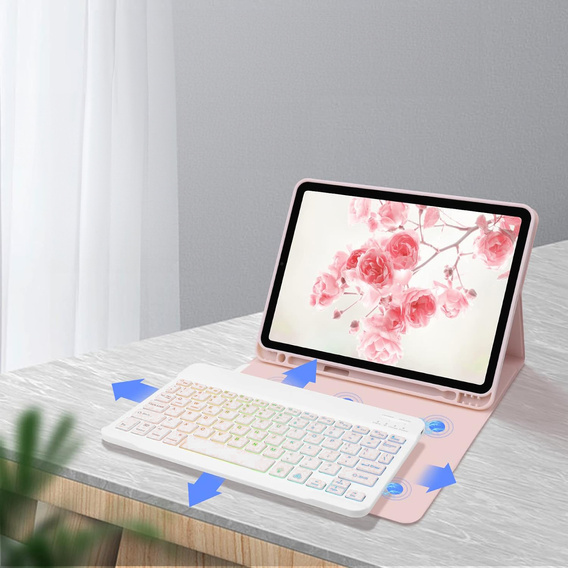 Kivilágított bluetooth billentyűzettel ellátott tok iPad 10.9 2022 (10 gen.), rózsaszín