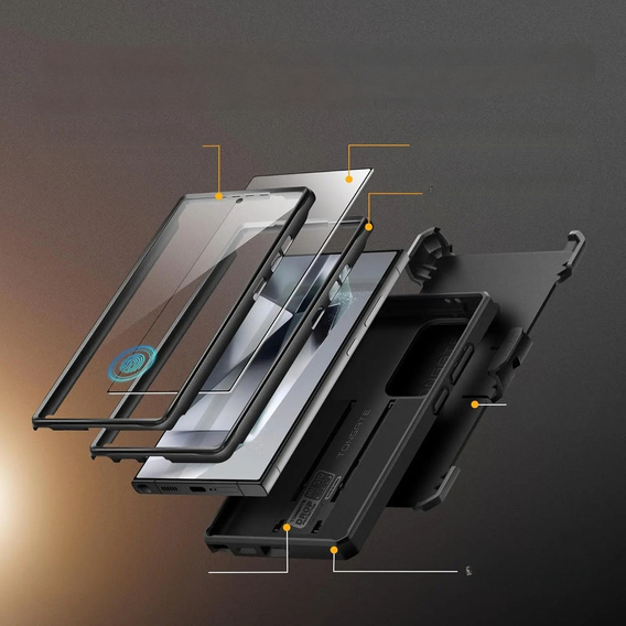 Robusztus tok Samsung Galaxy S25 Ultra készülékhez – Tongate MECH sorozatú klip, fekete