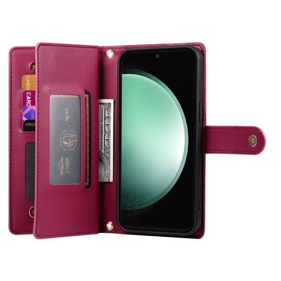 Pattintható tok a Samsung Galaxy S25 Edge, Wallet Zipper Pocket, piros