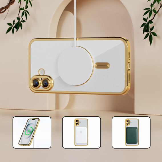 Tok iPhone 16 Plus-hoz, Electro MagSafe, arany + üveg a képernyőhöz