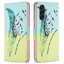 Pattintható tok a Samsung Galaxy A55 5G, Wallet, Feather, kék