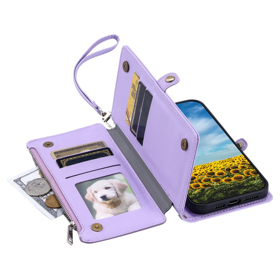 Pattintható tok a Xiaomi Redmi 14C / Xiaomi Poco C75, Wallet Zipper Pocket, lila