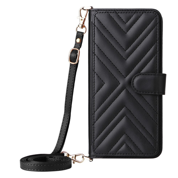 Tok patenttal a Samsung Galaxy S25 Edge-hez, Crossbody Leather Wallet, fekete