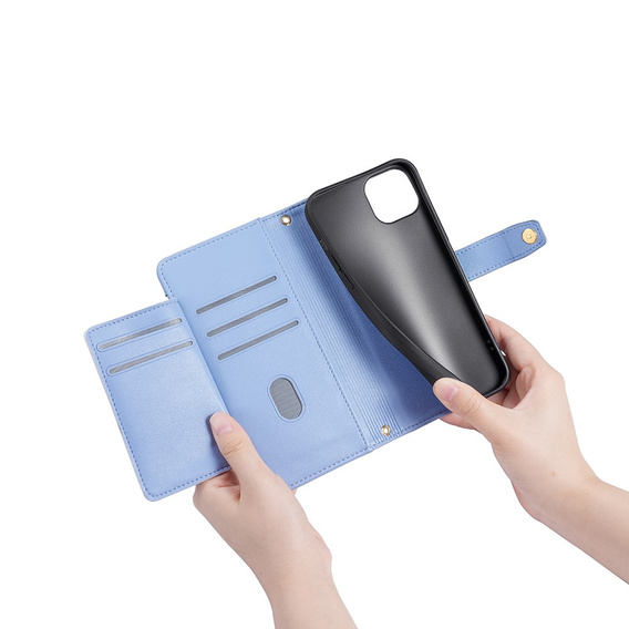 Pattintható tok a iPhone 15 Pro, Wallet Zipper Pocket, kék