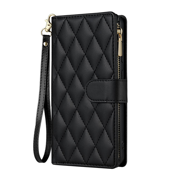 Flap tok Samsung Galaxy S25 Edge, Rhombus Crossbody Leather, fekete