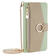 Flip tok Motorola Edge 40 Neo 5G, Wallet Zipper Pocket, tükörrel, zöld