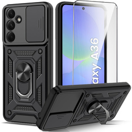Páncélozott tok Samsung Galaxy A36, CamShield Slide, fekete + edzett üveg 9H