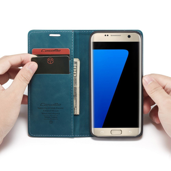 CASEME tok Samsung Galaxy S7 Edge, Leather Wallet Case, kék
