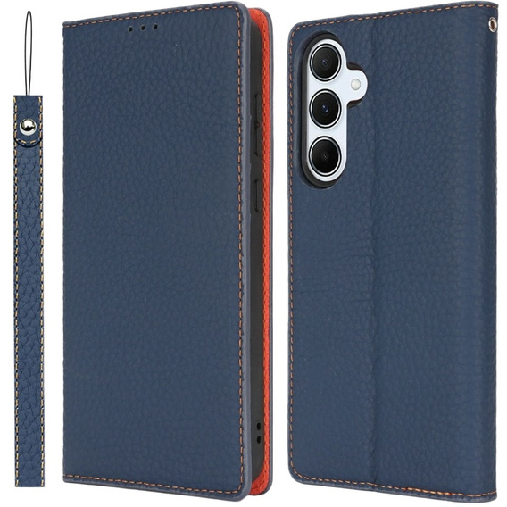 Pattintható tok a Samsung Galaxy S25, Litchi Skin Grain, sötétkék
