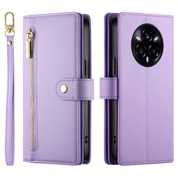 Pattintható tok a Realme 14 Pro 5G, Wallet Zipper Pocket, lila