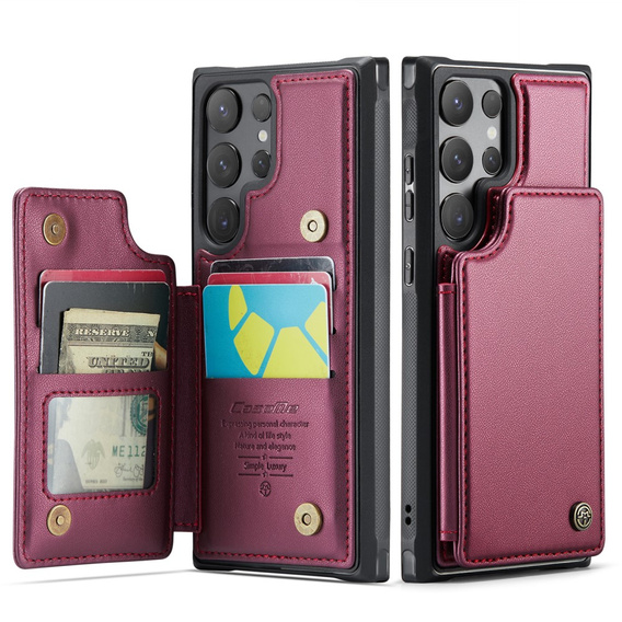 CASEME flip tok Samsung Galaxy S25 Ultra, Litchi Wallet, piros