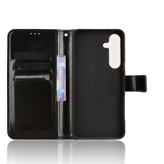 Pattintható tok a Samsung Galaxy S25 FE, Crazy Horse Wallet, fekete