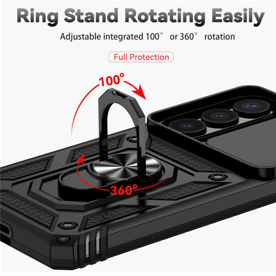 Páncélozott tok állvánnyal és objektívvédővel Samsung Galaxy S26-hoz, fekete