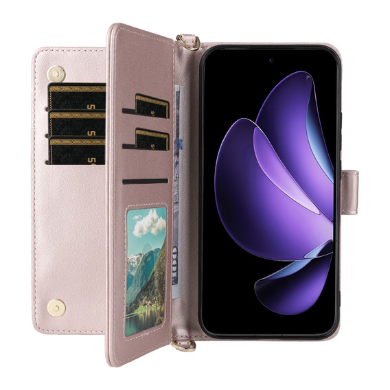 Tok patenttal a Oppo Reno 13 5G-hez, Crossbody Leather Wallet, rózsaszín