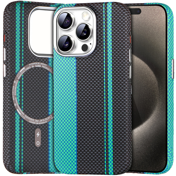 Tok iPhone 15 Pro Max, Carbon Fiber MagSafe, fekete / kék