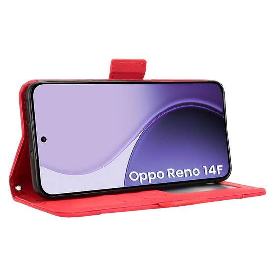 Flap tok Oppo Reno 14F, Card Slot, pénztárca, piros