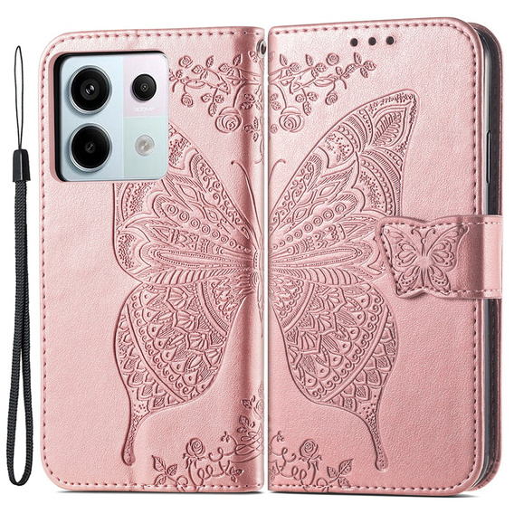 Pattintható tok a Xiaomi Redmi Note 13 Pro 5G, Butterfly, rózsaszín rose gold