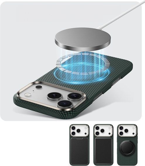 BENKS Kevlar tok iPhone 17 Pro Max készülékhez, Magnetic Armour Tint 1000D 0070, MagSafe kompatibilis, aktív gomb – zöld