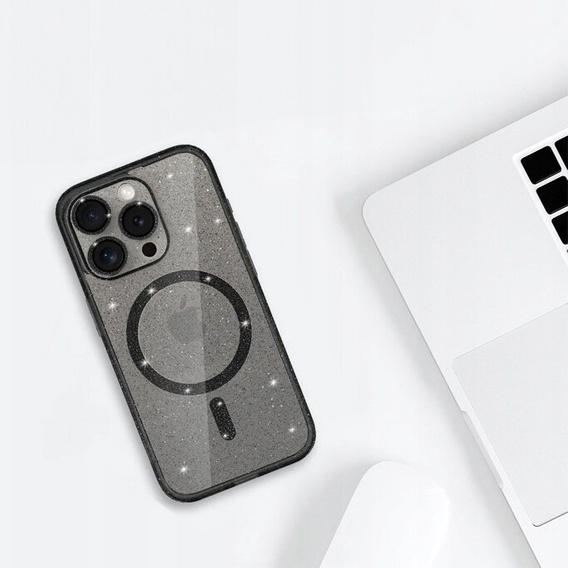 Tok iPhone 16 Pro Max-hoz, ERBORD Glitter MagSafe, fekete + képernyőüveg