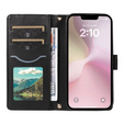 Flap tok iPhone 16E, Rhombus Crossbody Leather, fekete