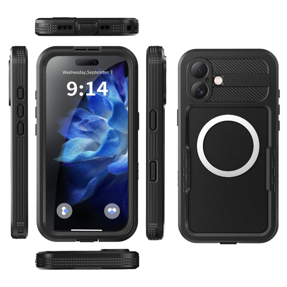 IP68 vízálló tok iPhone 16 Plus készülékhez, SHELLBOX MagSafe, fekete