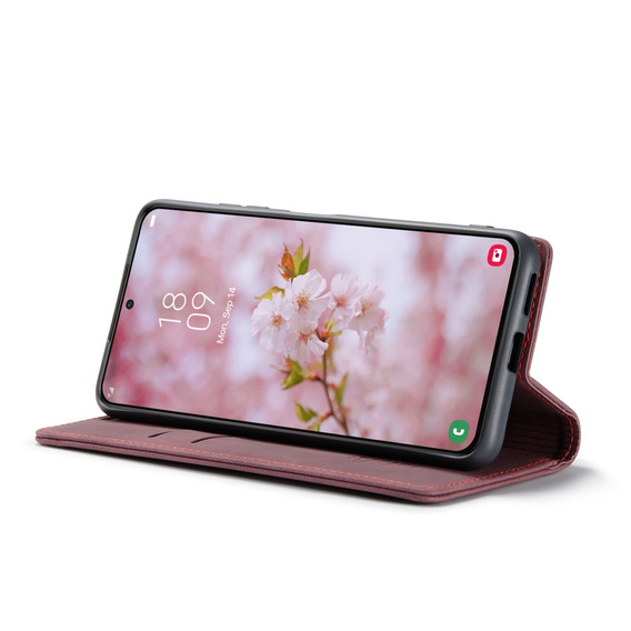 CASEME tok Samsung Galaxy S22 5G, Leather Wallet Case, piros